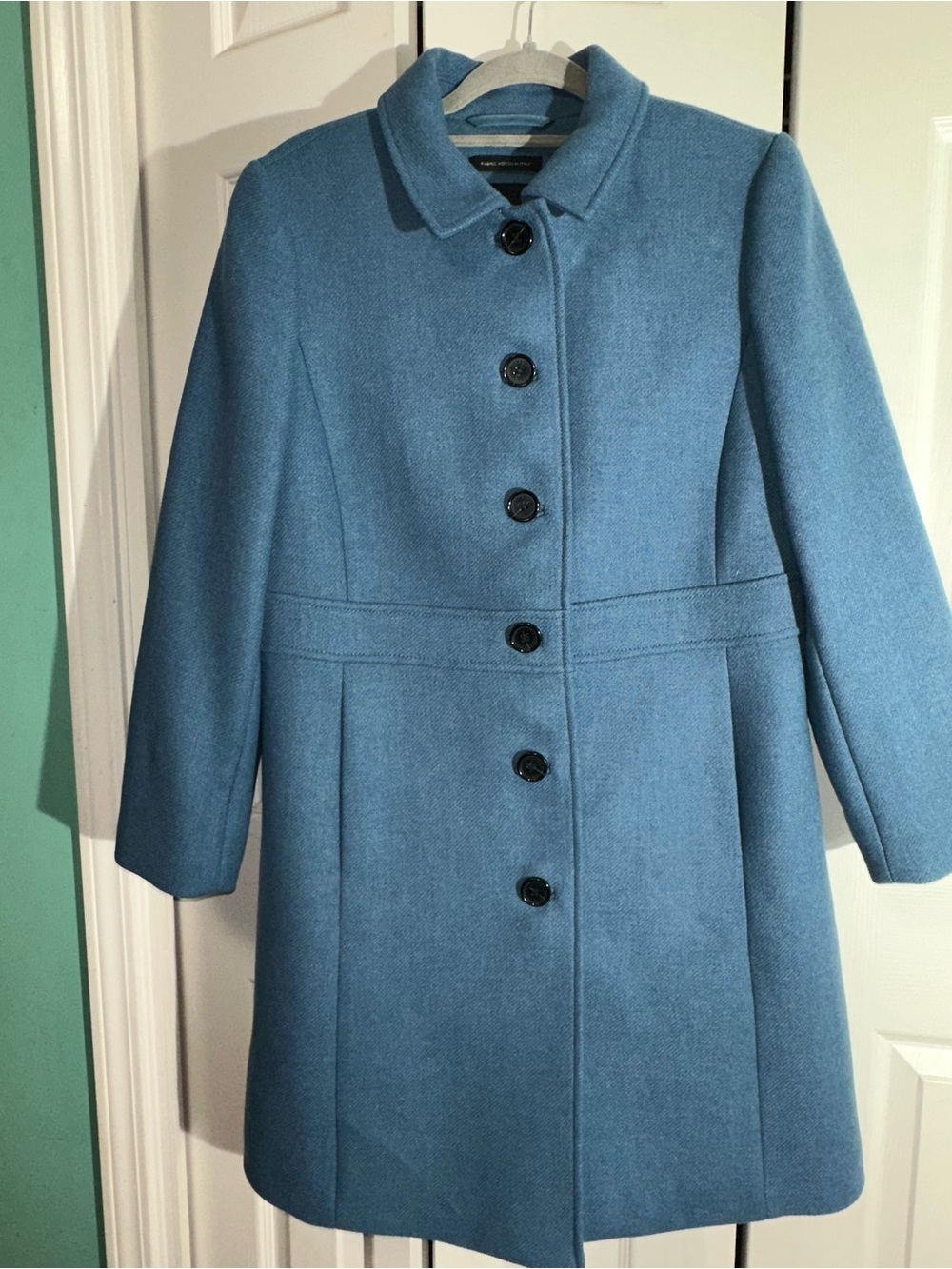 Talbots Blue Wool Blend Collared Button Mid-Length Pea Coat Sz 12 Petite - Picture 11 of 11